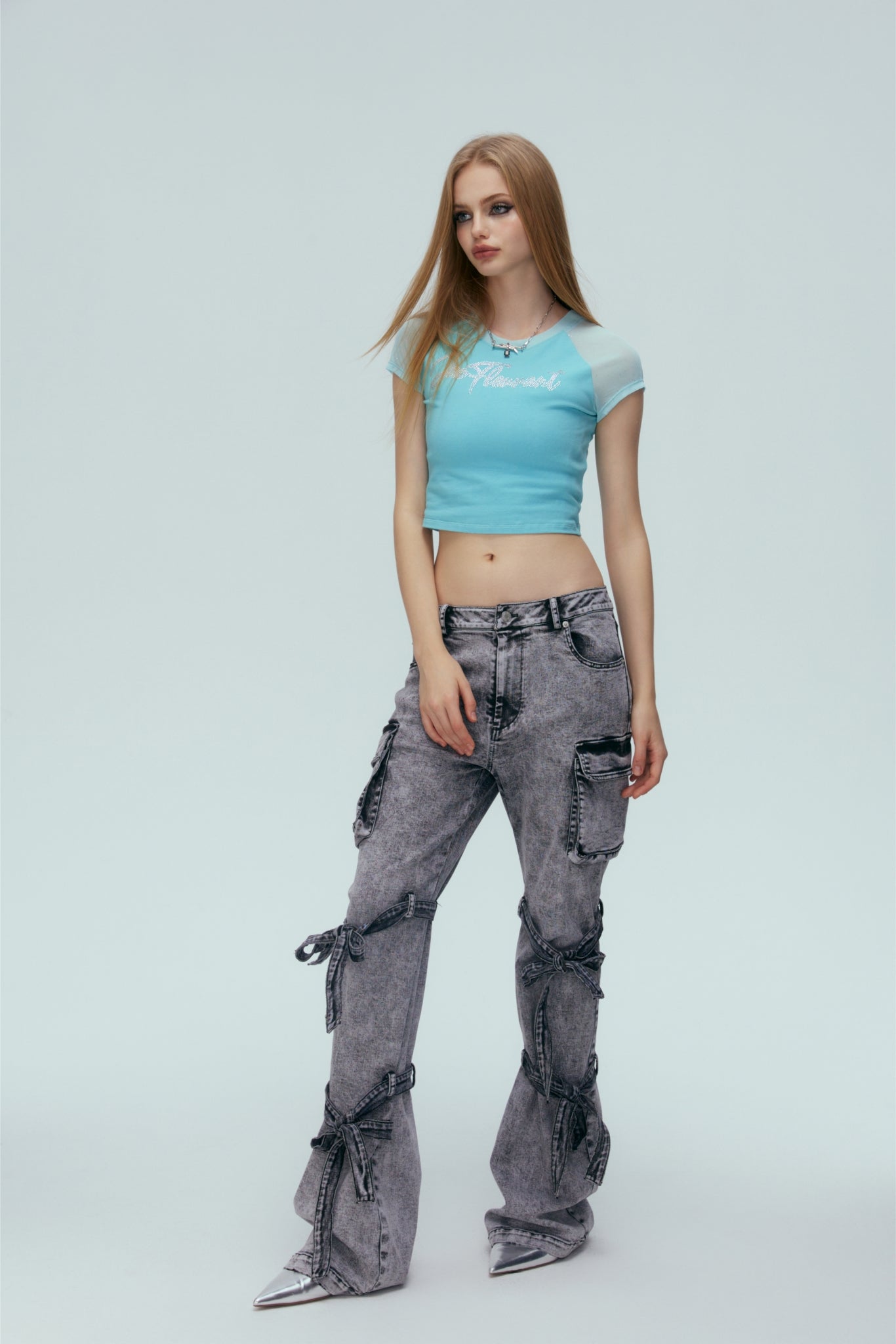 Organza Panel Raglan Rhinestone Tee