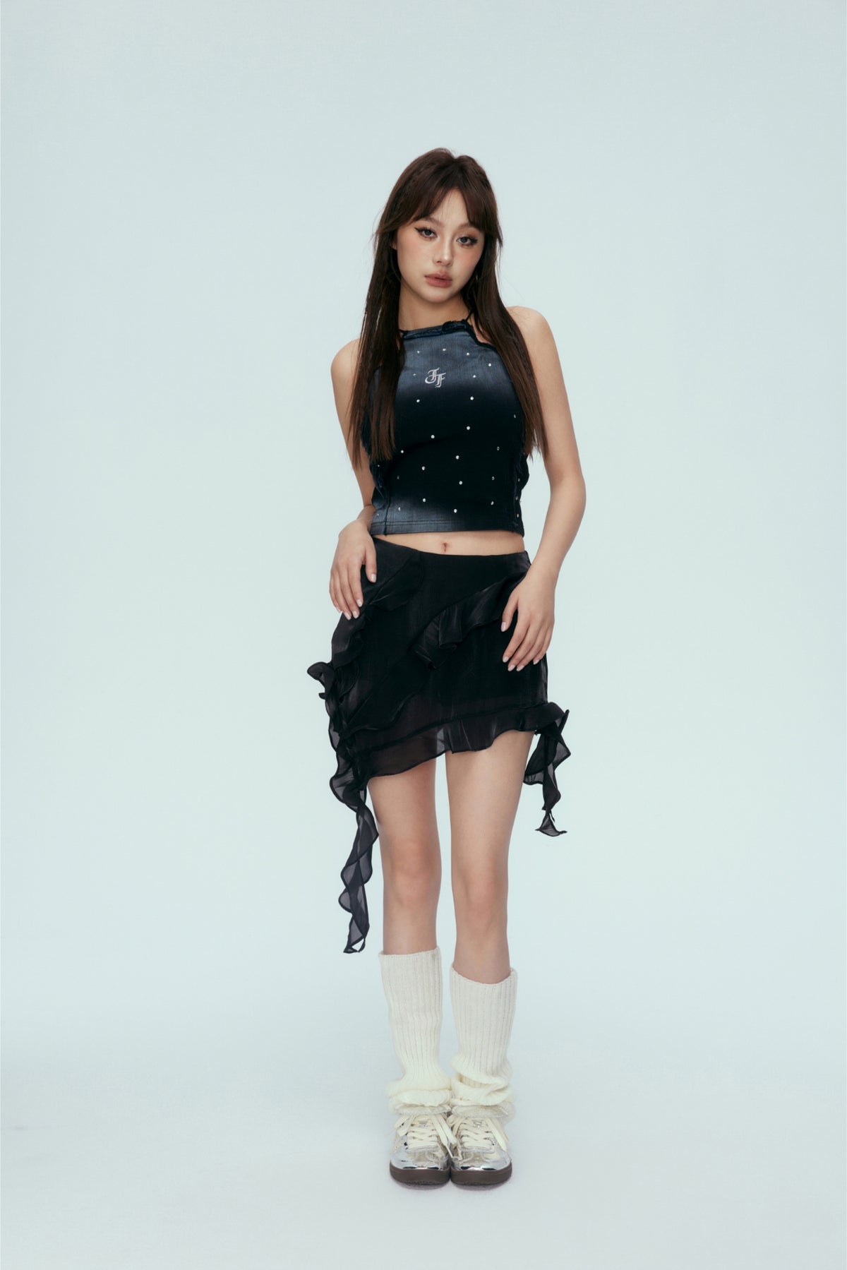 Starry Sky Rhinestone Navy & Blue Denim Vest