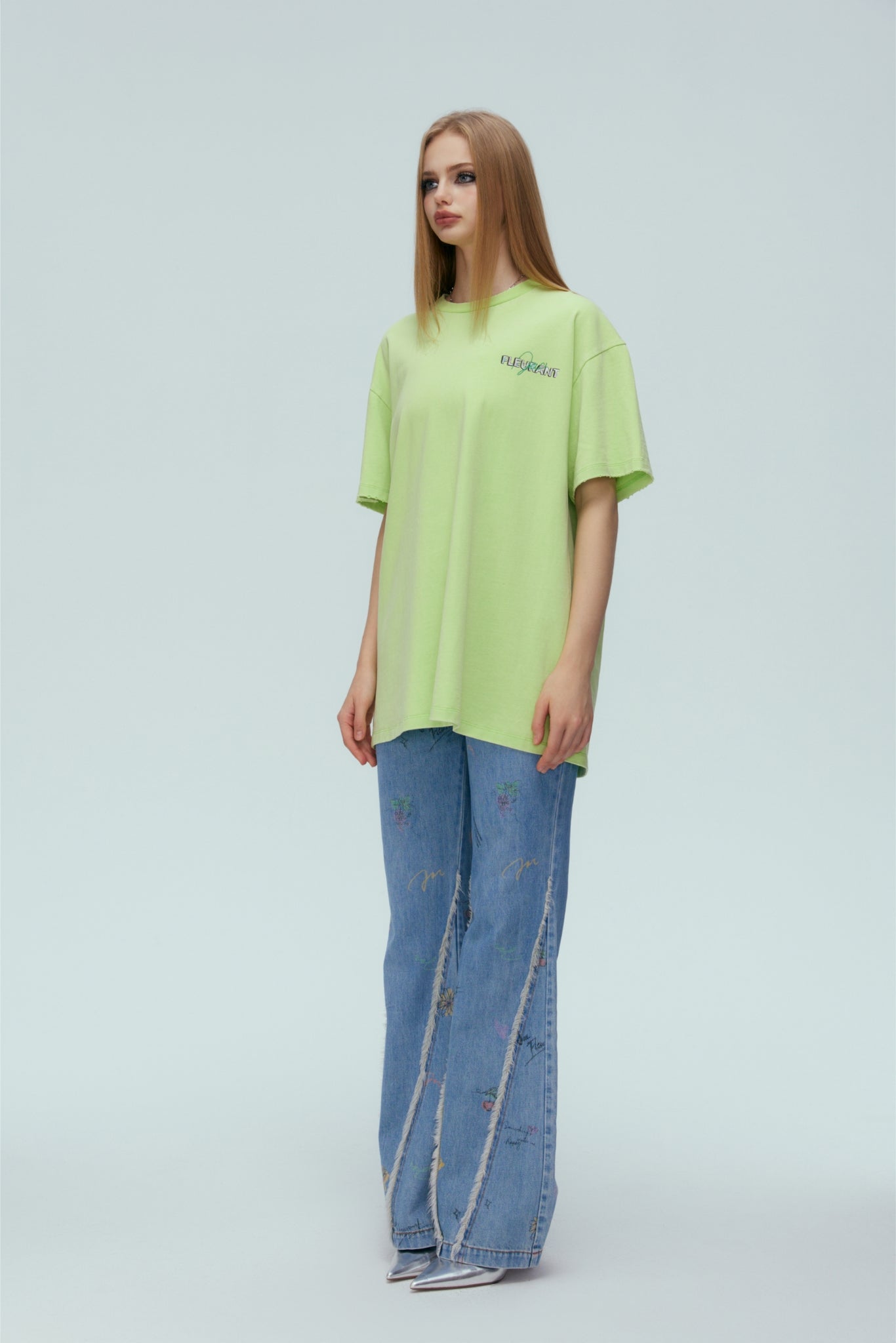 Washed Pink Floral Logo Short Sleeve Top