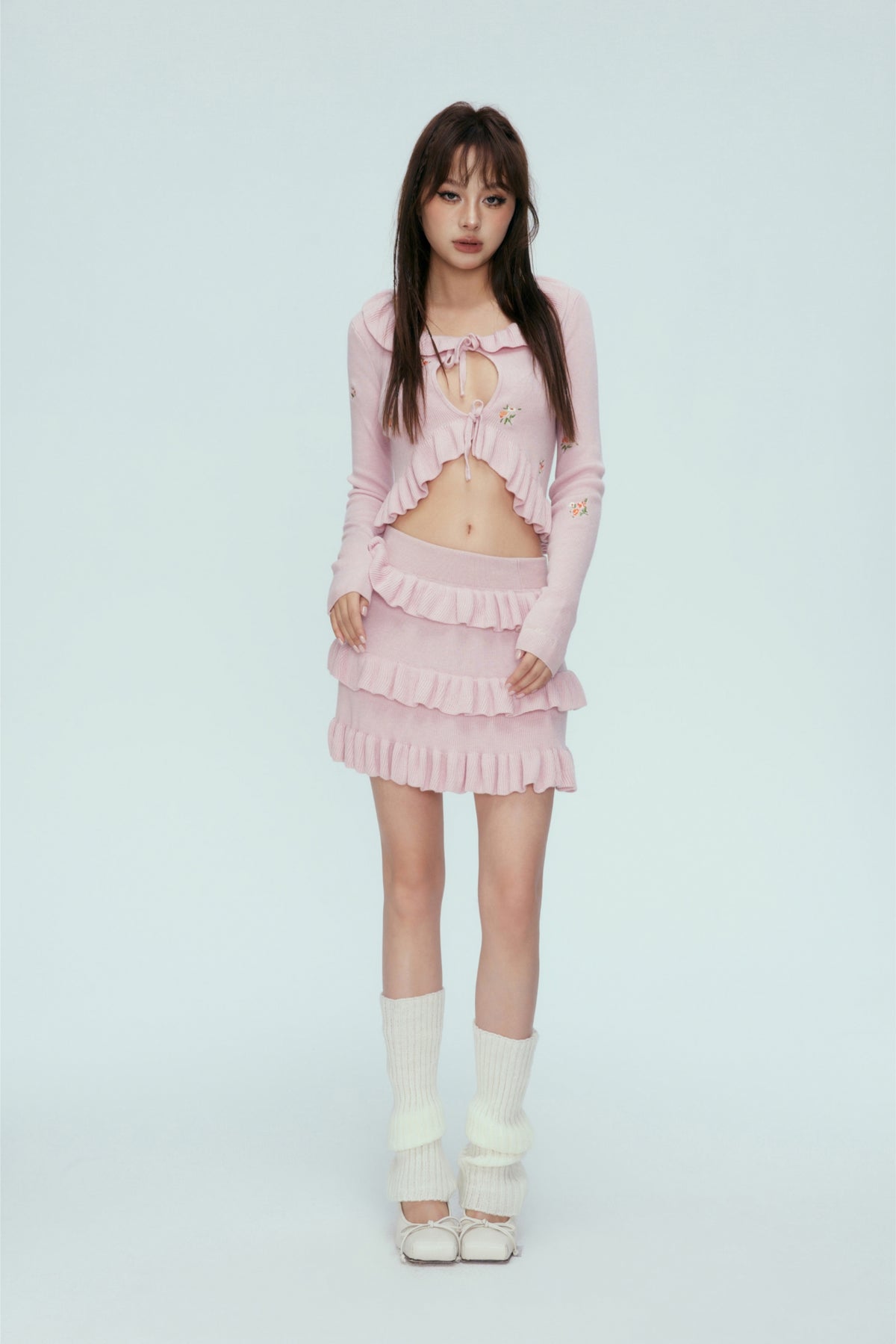 Ruffle Pink Knit Mini Skirt