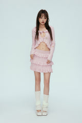 Ruffle Pink Knit Mini Skirt
