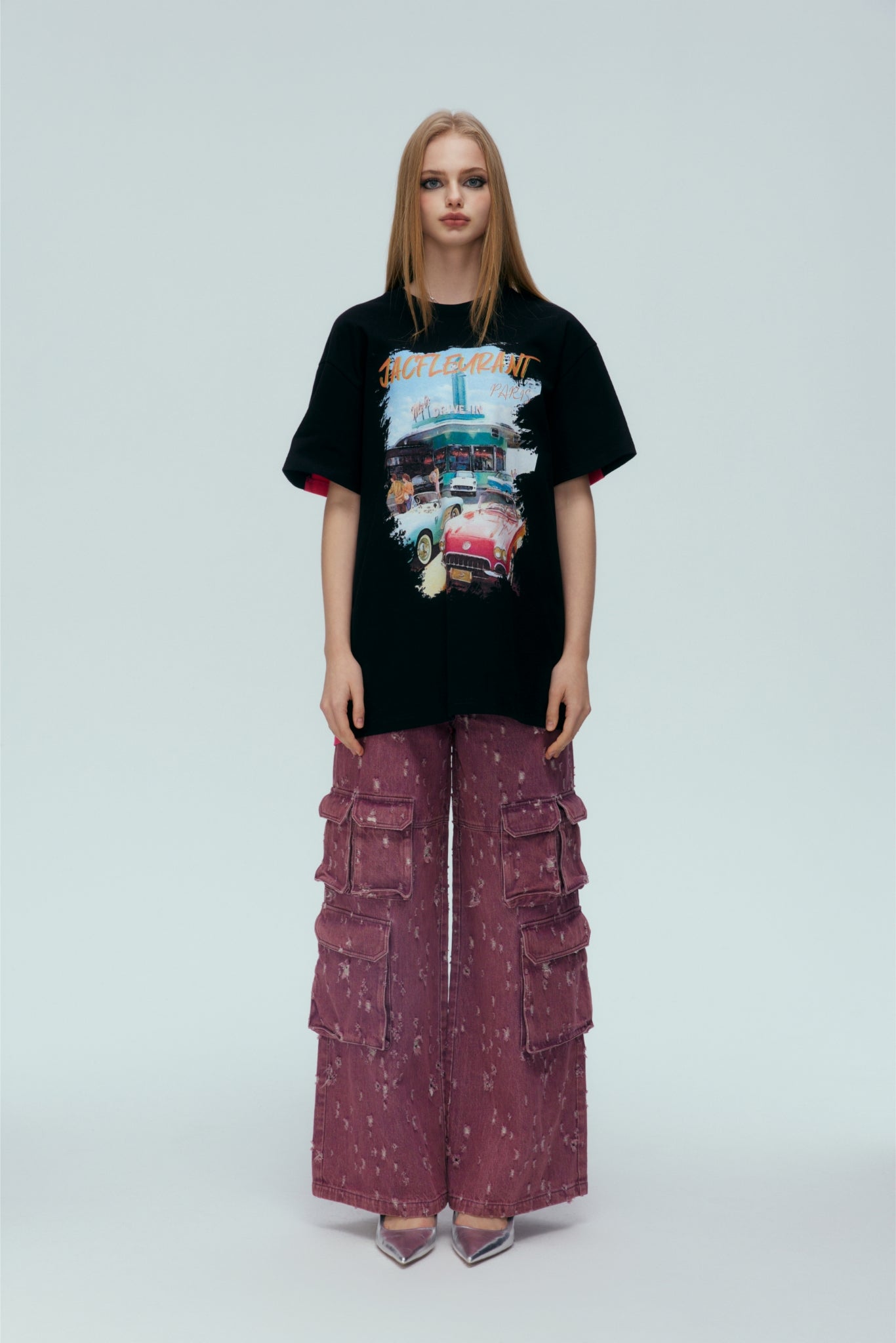 Red & White Color Block Poster Tee