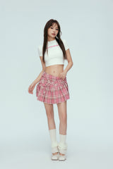 Pink Plaid Pleated Mini Skirt