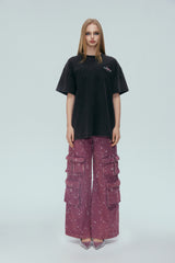 Washed Pink Floral Logo Short Sleeve Top