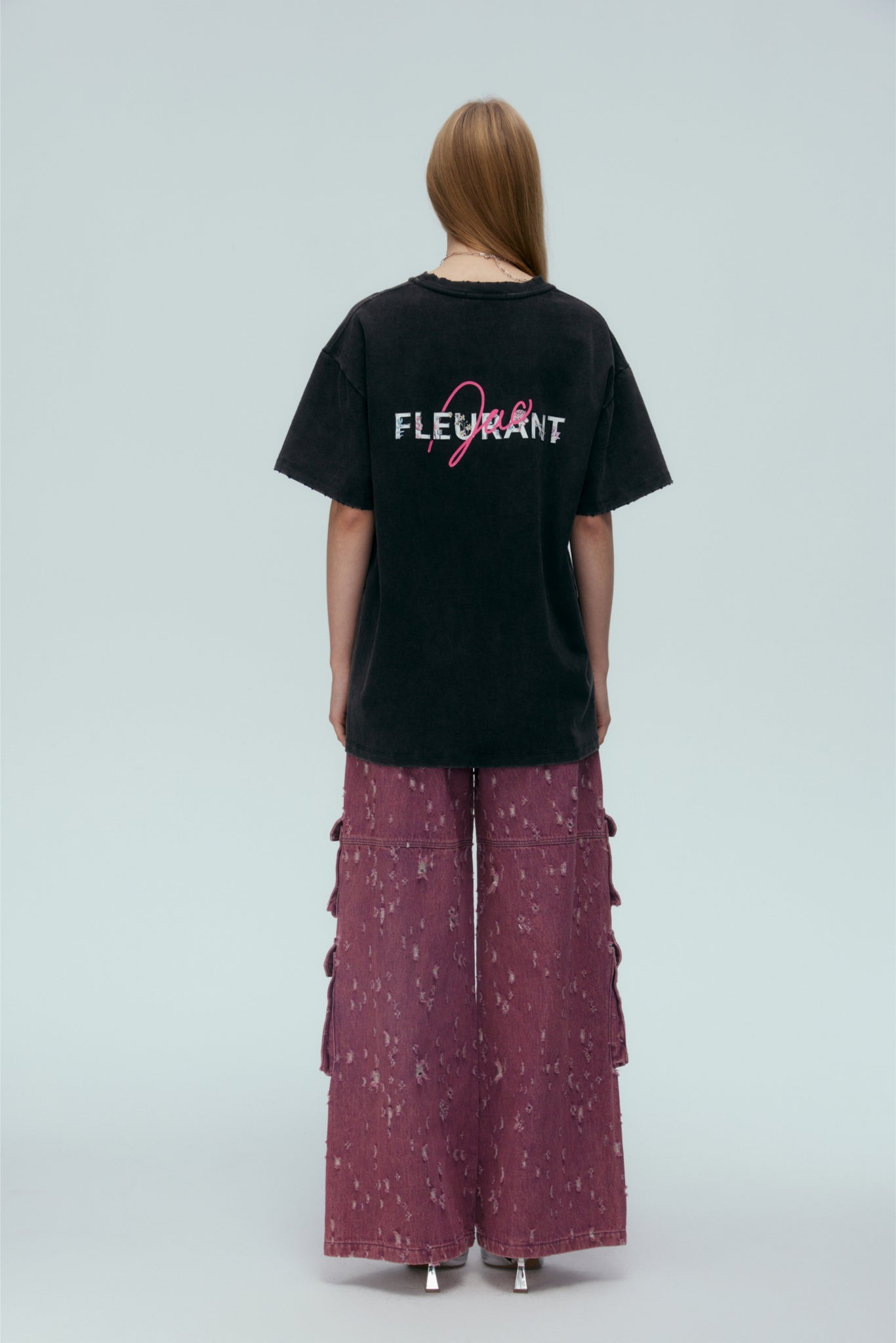 Washed Pink Floral Logo Short Sleeve Top
