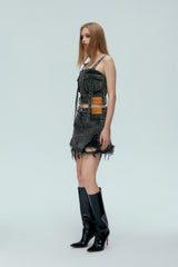 Vintage Destroyed Denim Mini Skirt