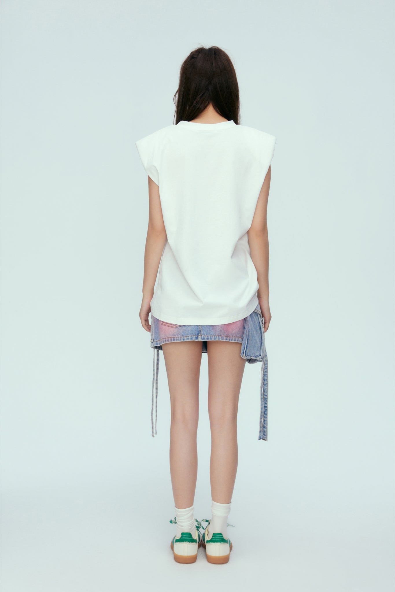 Blue Washed Tie-Detail Pocket Denim Mini Skirt