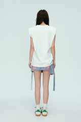 Blue Washed Tie-Detail Pocket Denim Mini Skirt