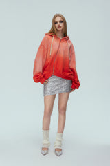Washed Orange Asymmetric Zip Ombre Back Logo Hoodie