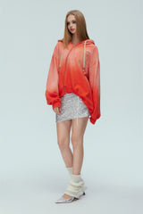 Washed Orange Asymmetric Zip Ombre Back Logo Hoodie
