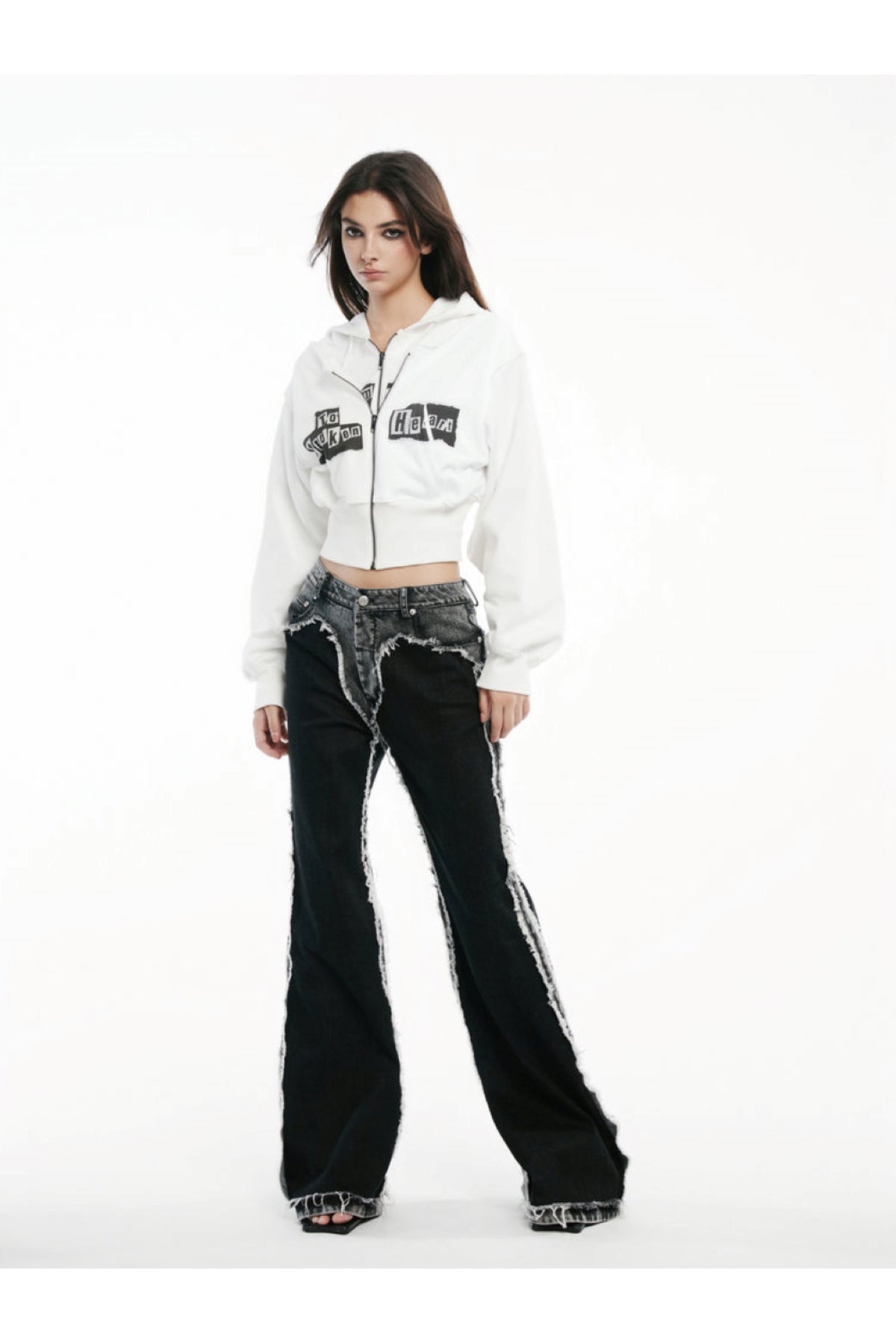 Black & Grey Panel Raw Edge Jeans