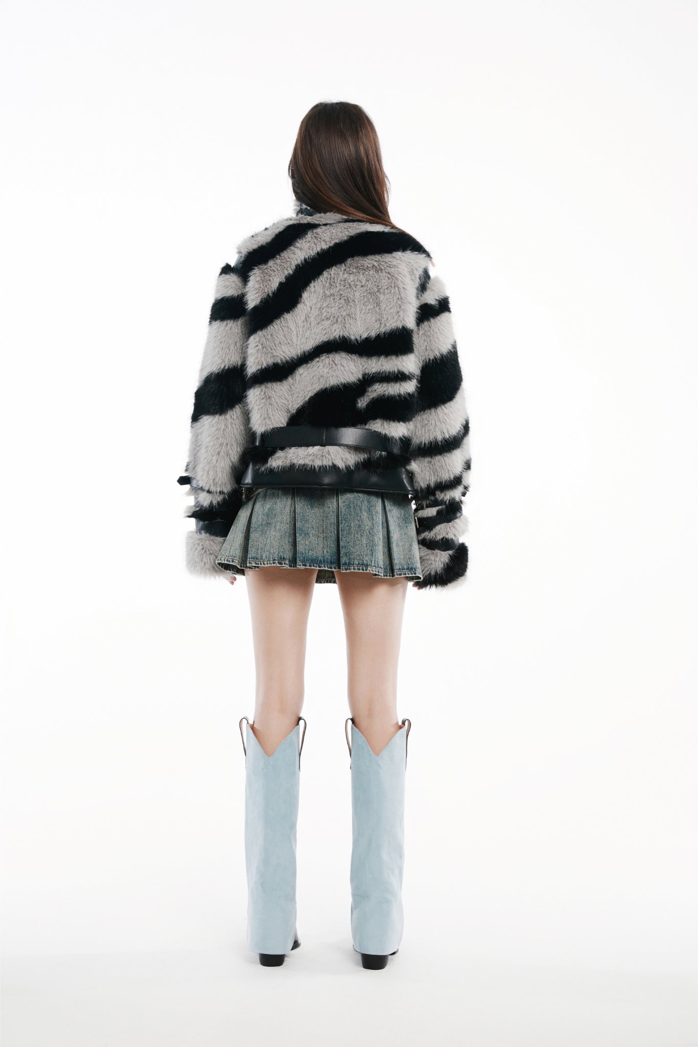 Black & Grey Zebra Print Stand Collar Jacket