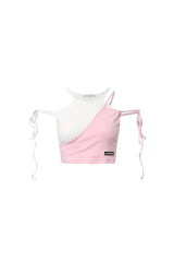White & Pink Lace-Up Strappy Top