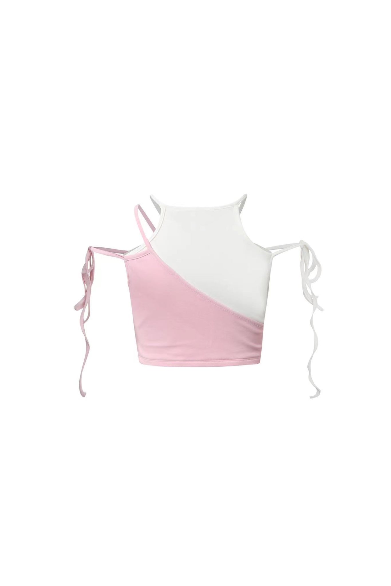 White & Pink Lace-Up Strappy Top