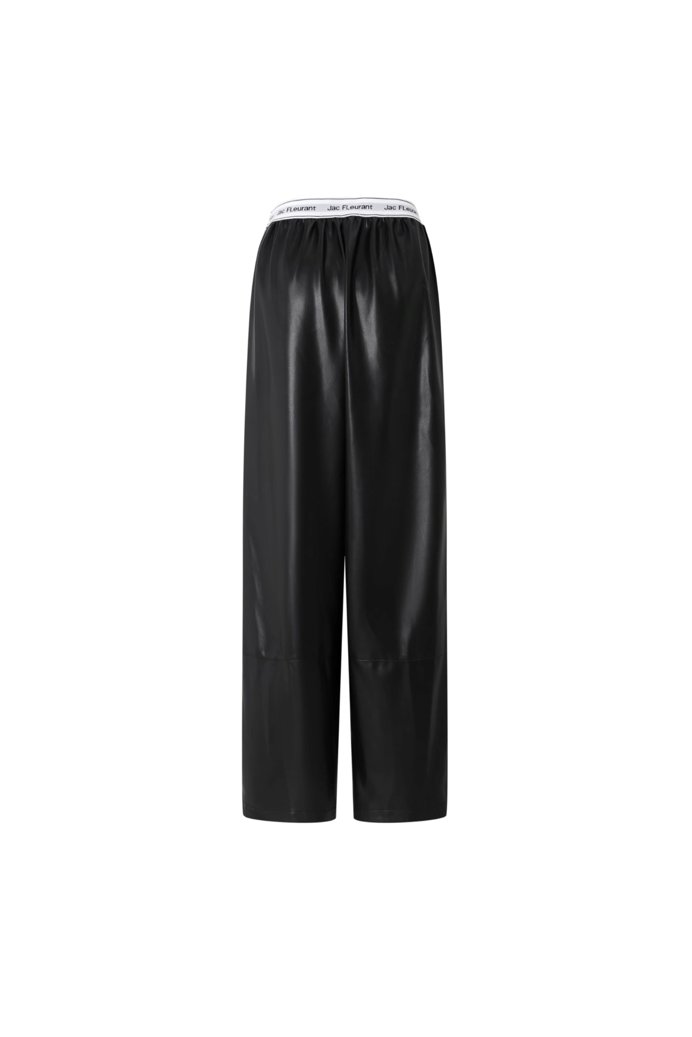 Logo Elastic Ribbing Wide-Leg Leather Pants