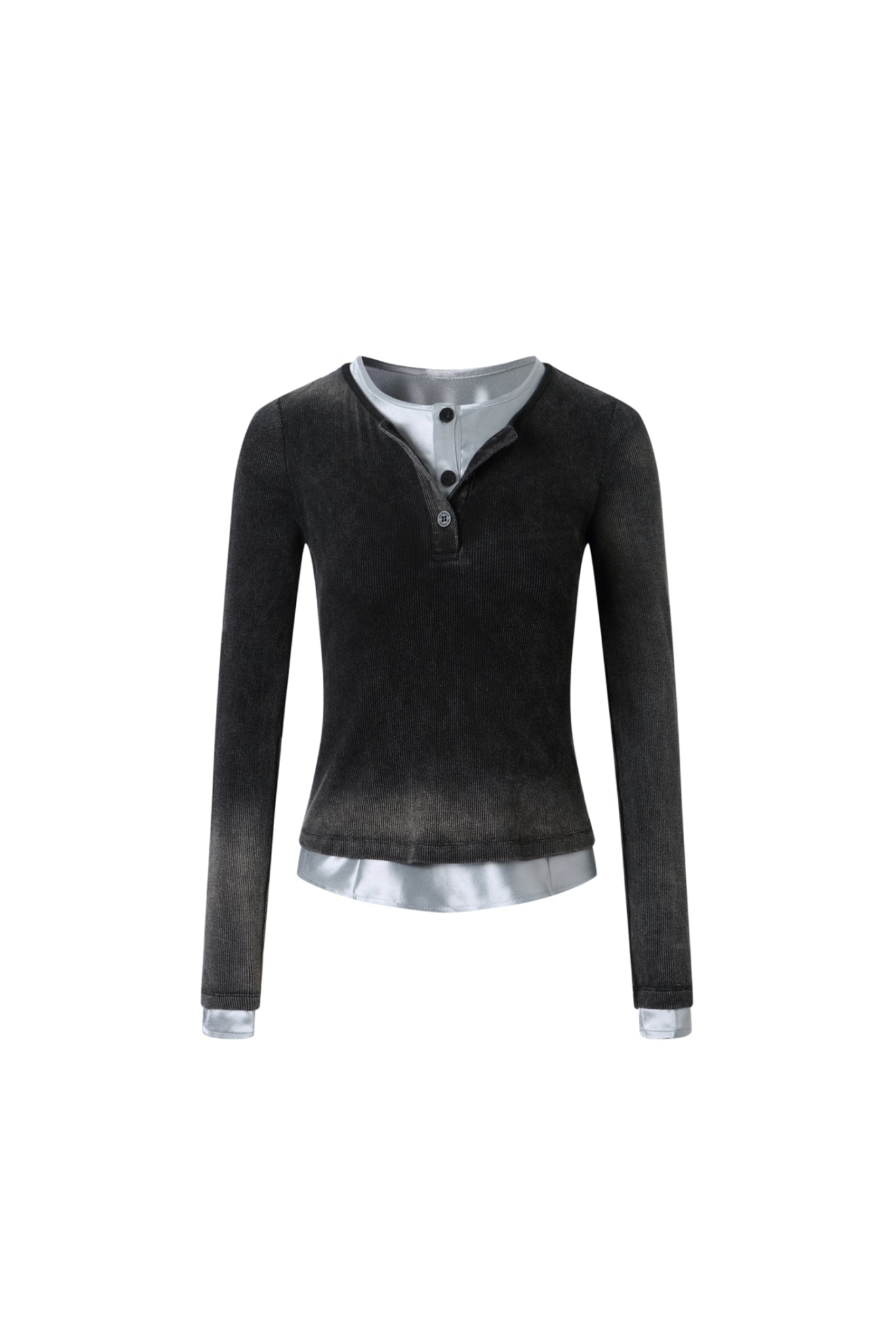 Waterwash Knit Denim False Two-Piece Crop Top