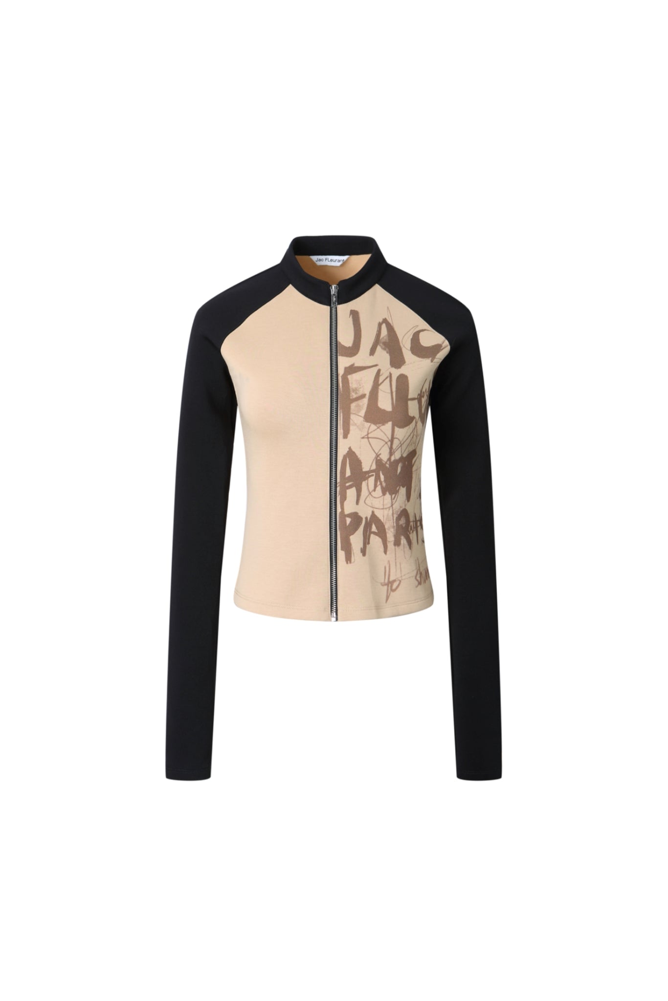 Asymmetric Print Raglan Zip-Up Top