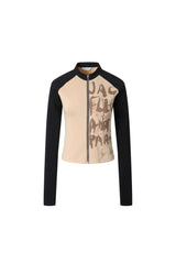 Asymmetric Print Raglan Zip-Up Top
