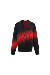 "New Year Limited Black-Red Gradient V-Neck Cardigan"
