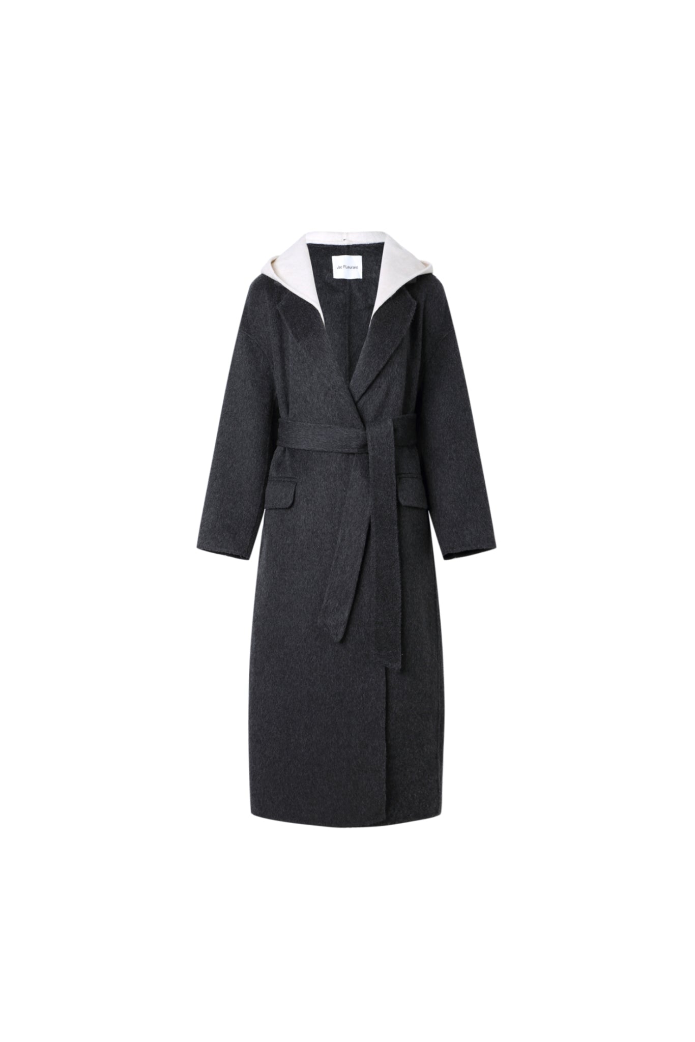 Grey Lace-Up Wool Coat