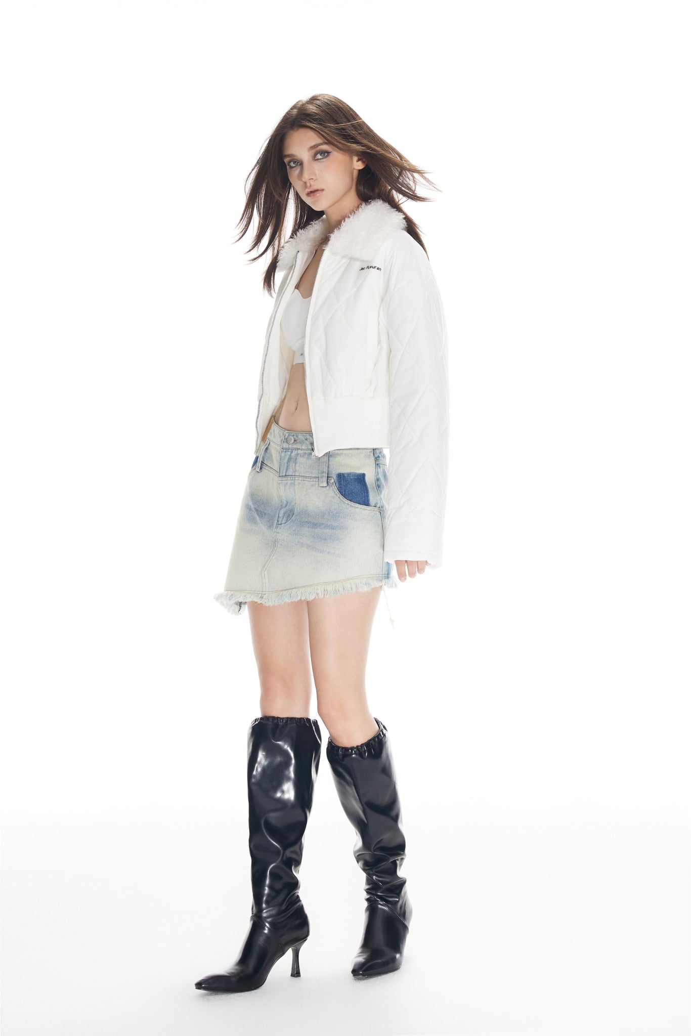 Irregular Hem Raw Edge Denim Mini Skirt