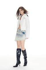 Irregular Hem Raw Edge Denim Mini Skirt