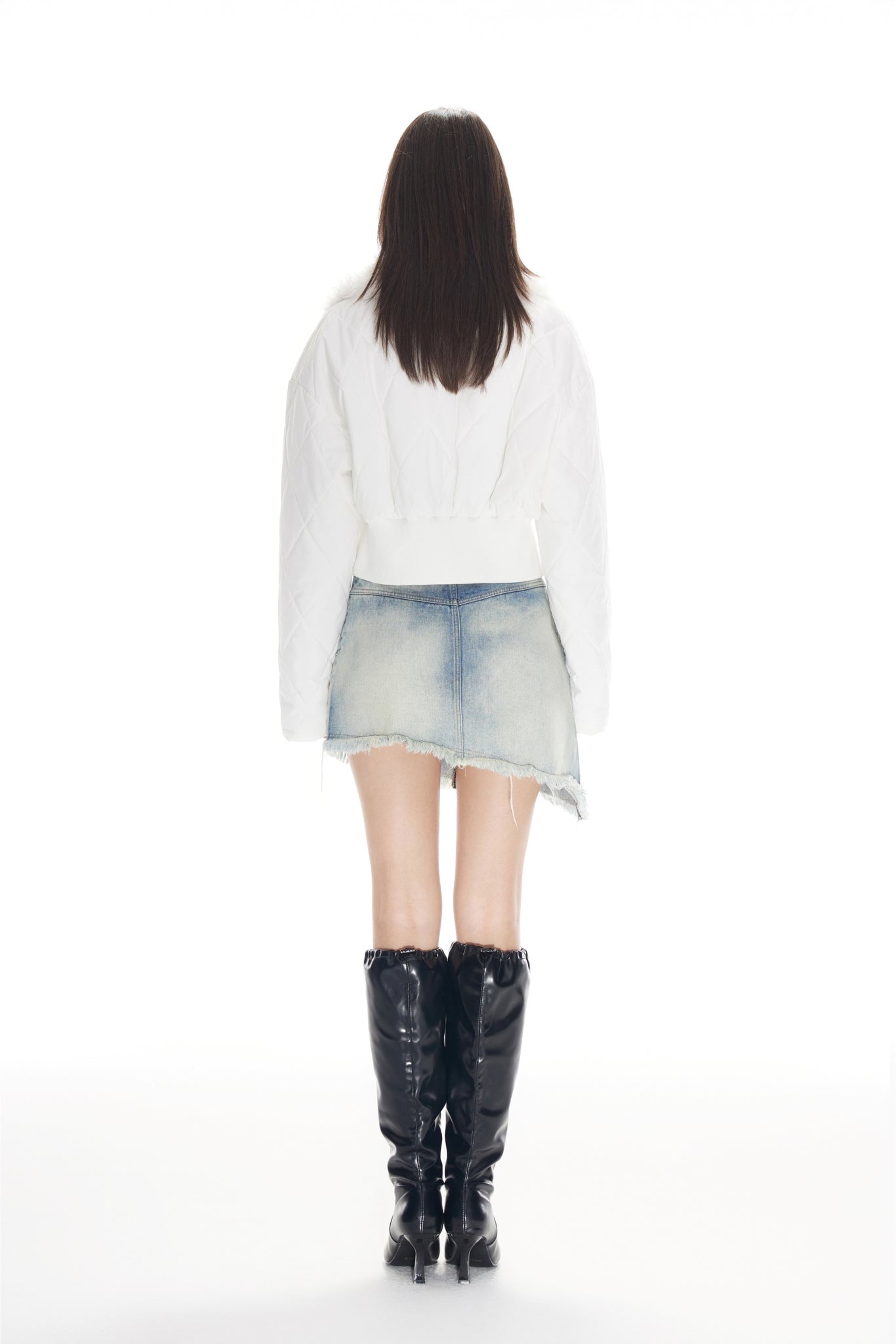 Irregular Hem Raw Edge Denim Mini Skirt