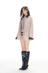 Color Block Pink Relaxed Fit Leather Jacket - Set