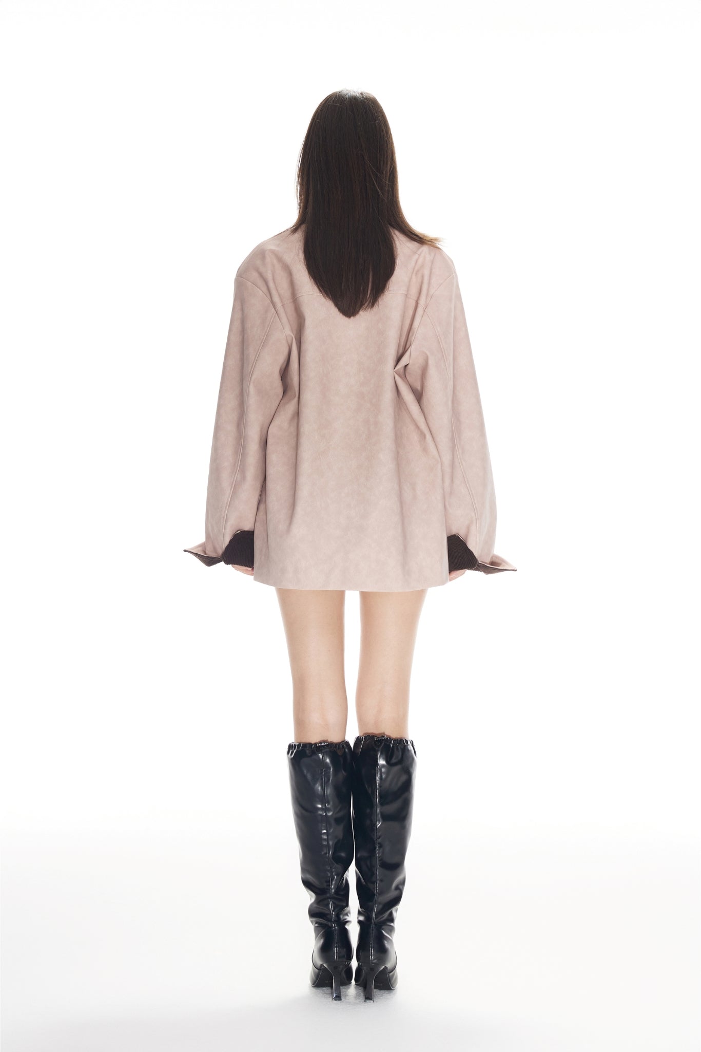 Color Block Pink Relaxed Fit Leather Jacket - Set