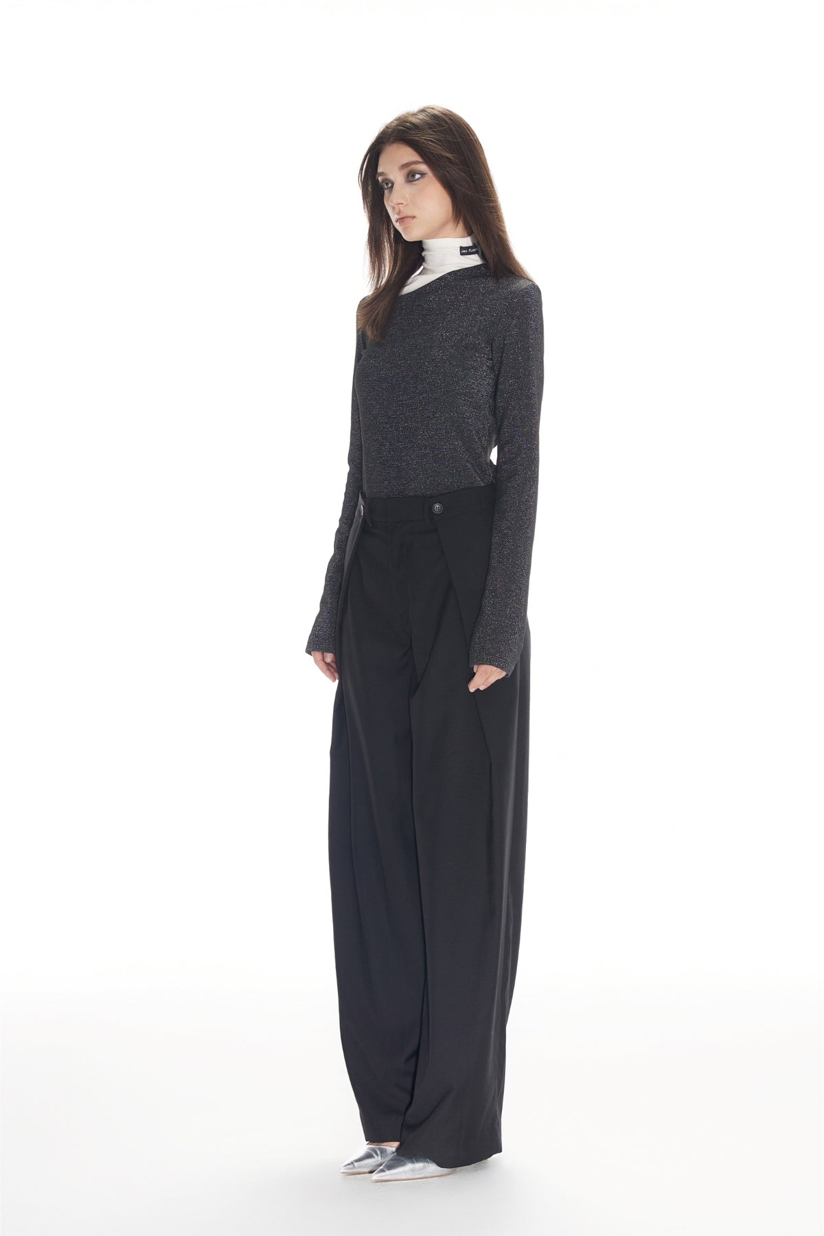 Black Folded Hem Straight Leg Trousers