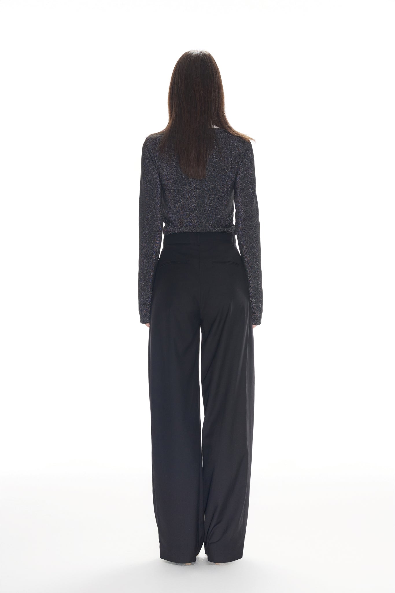 Black Folded Hem Straight Leg Trousers