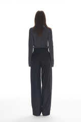 Black Folded Hem Straight Leg Trousers
