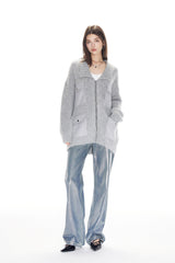Grey Cashmere Four Pocket Zip-Up Sweater