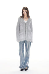 Grey Cashmere Four Pocket Zip-Up Sweater