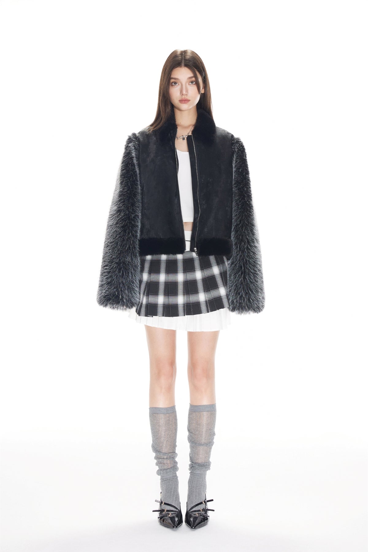 Irregular Plaid Panel Mini Skirt