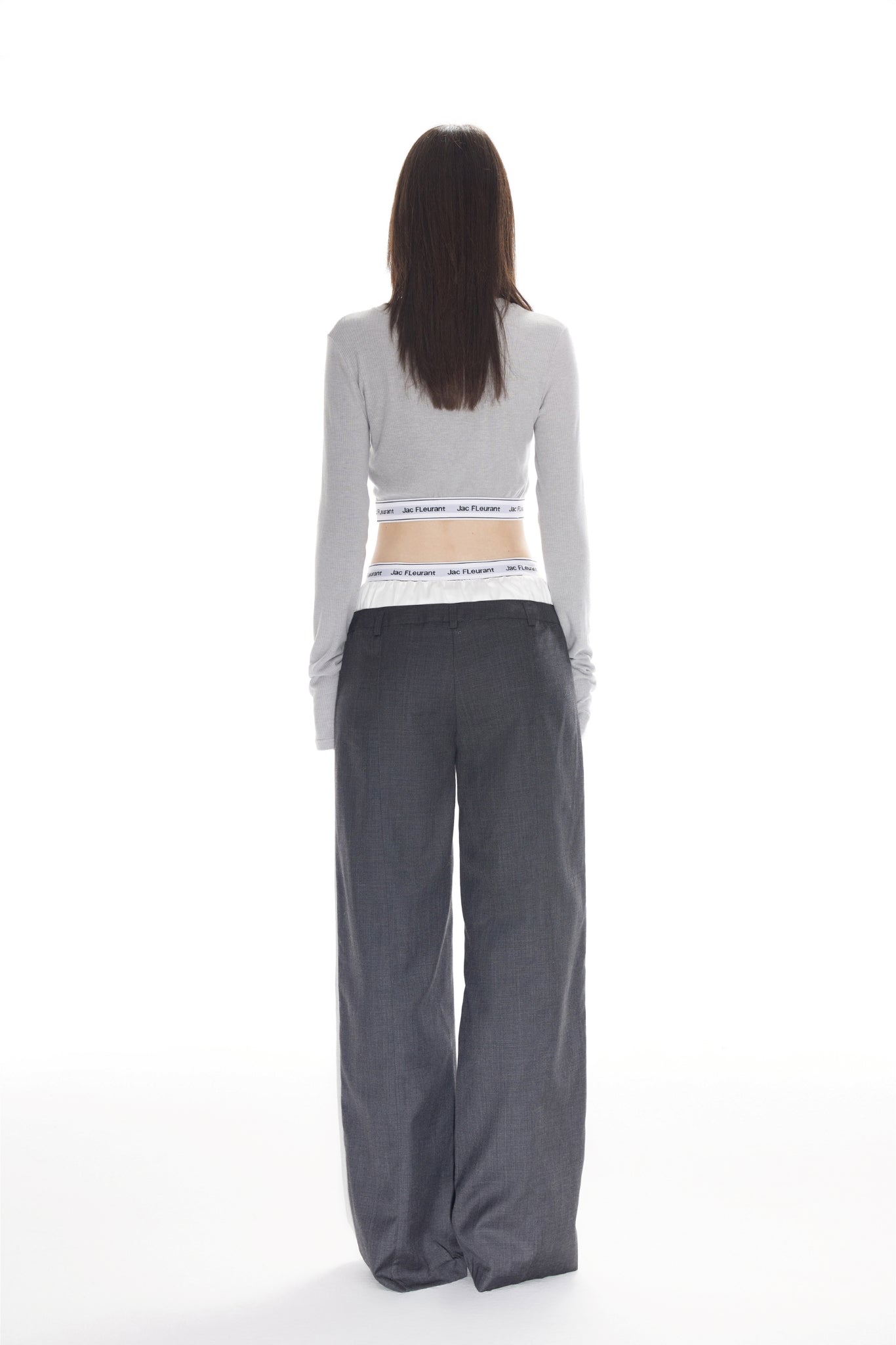 Satin Panel Elastic Rib Logo Grey Trousers
