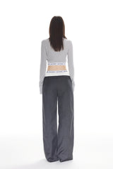 Satin Panel Elastic Rib Logo Grey Trousers
