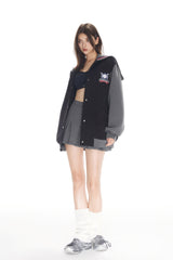 Grey Tech Mesh Badge Lapel Baseball Jacket - Set