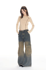 Vintage Wash Spray-Dye Cargo Pocket Jeans