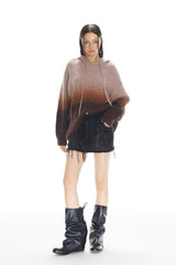 Black & Brown Ripped Raw Edge Denim Mini Skirt