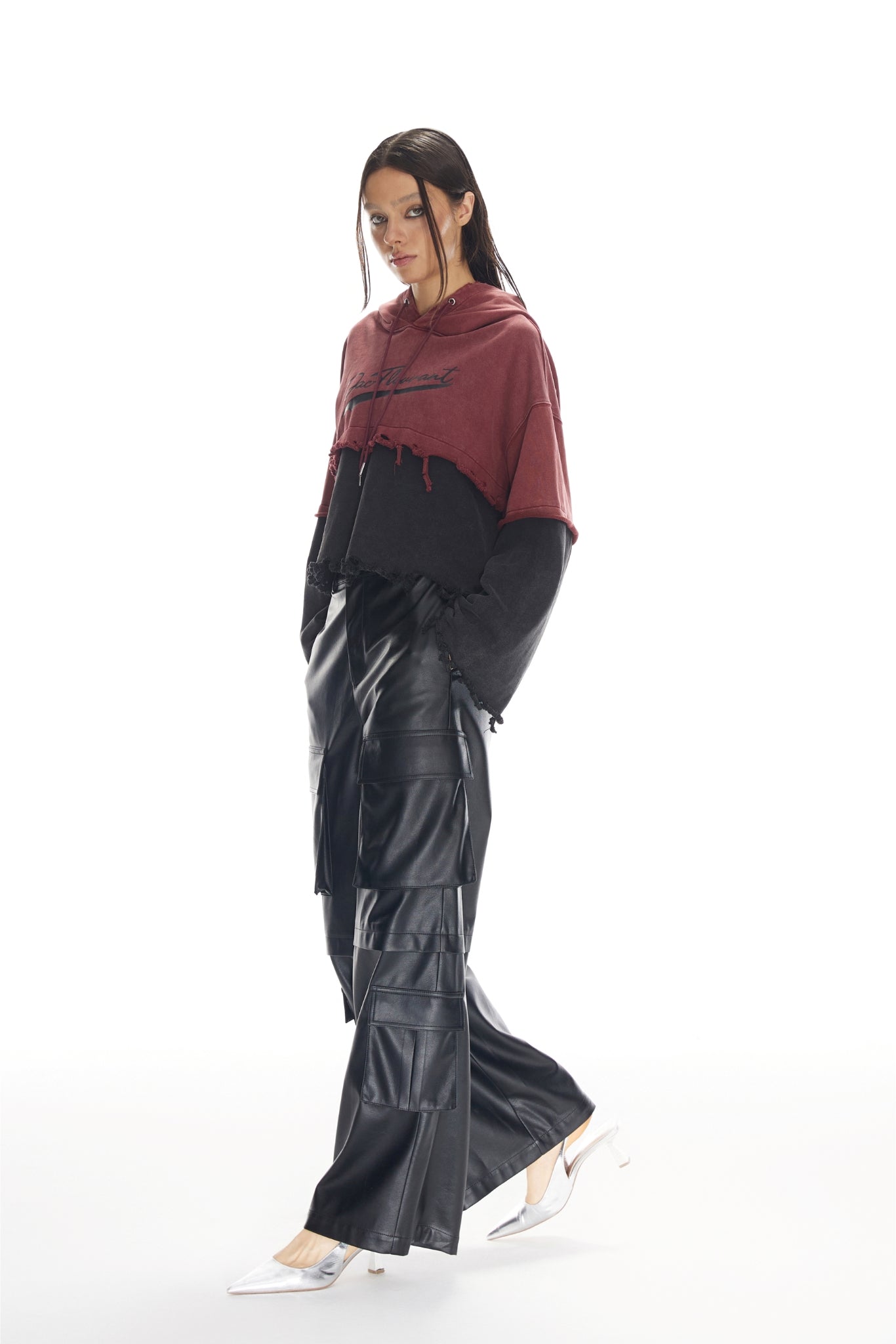 Black Cargo Leather Pants