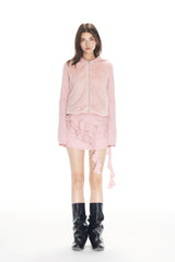Pink Knit & Faux Fur Blend Zip-Up Top - Set