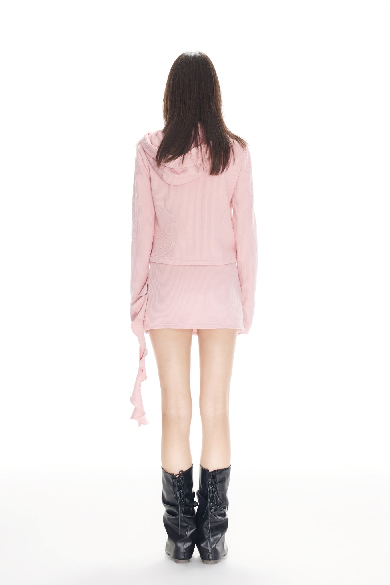 Pink Knit Flounce Hem Mini Skirt - Set