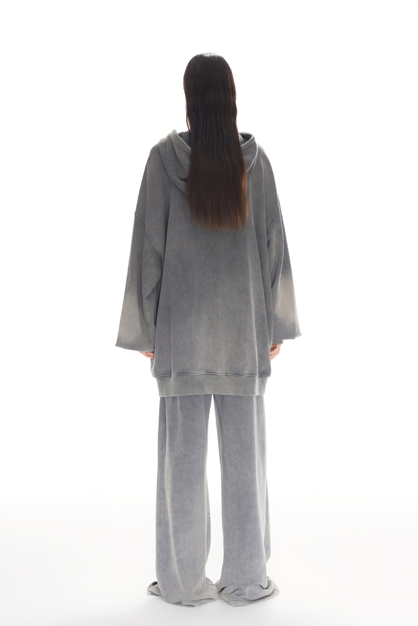 Grey Waterwash Spray-Dye Relaxed Fit Hoodie - Set
