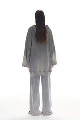 Grey Waterwash Spray-Dye Rhinestone Wide-Leg Sweatpants - Set
