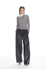 Grey Glitter Raw Edge High Neck Top