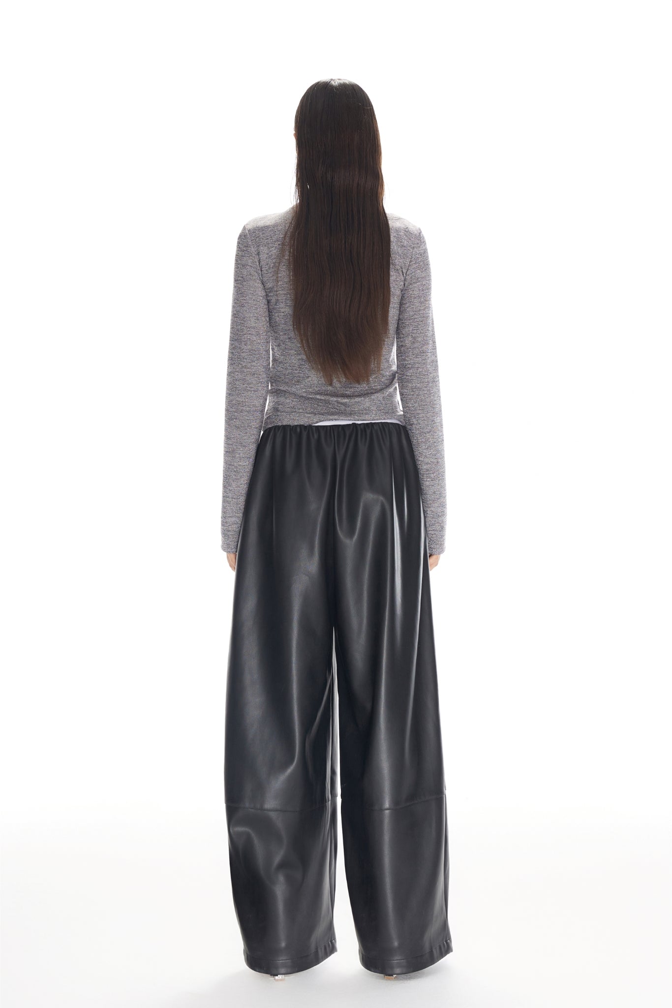 Grey Glitter Raw Edge High Neck Top