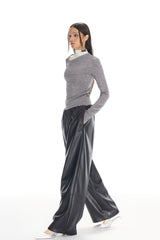 Grey Glitter Raw Edge High Neck Top