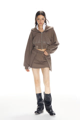 Brown Cargo Pocket Mini Skirt - Set