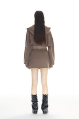 Brown Starry Sky Rhinestone False Two-Piece Collar Hoodie - Set